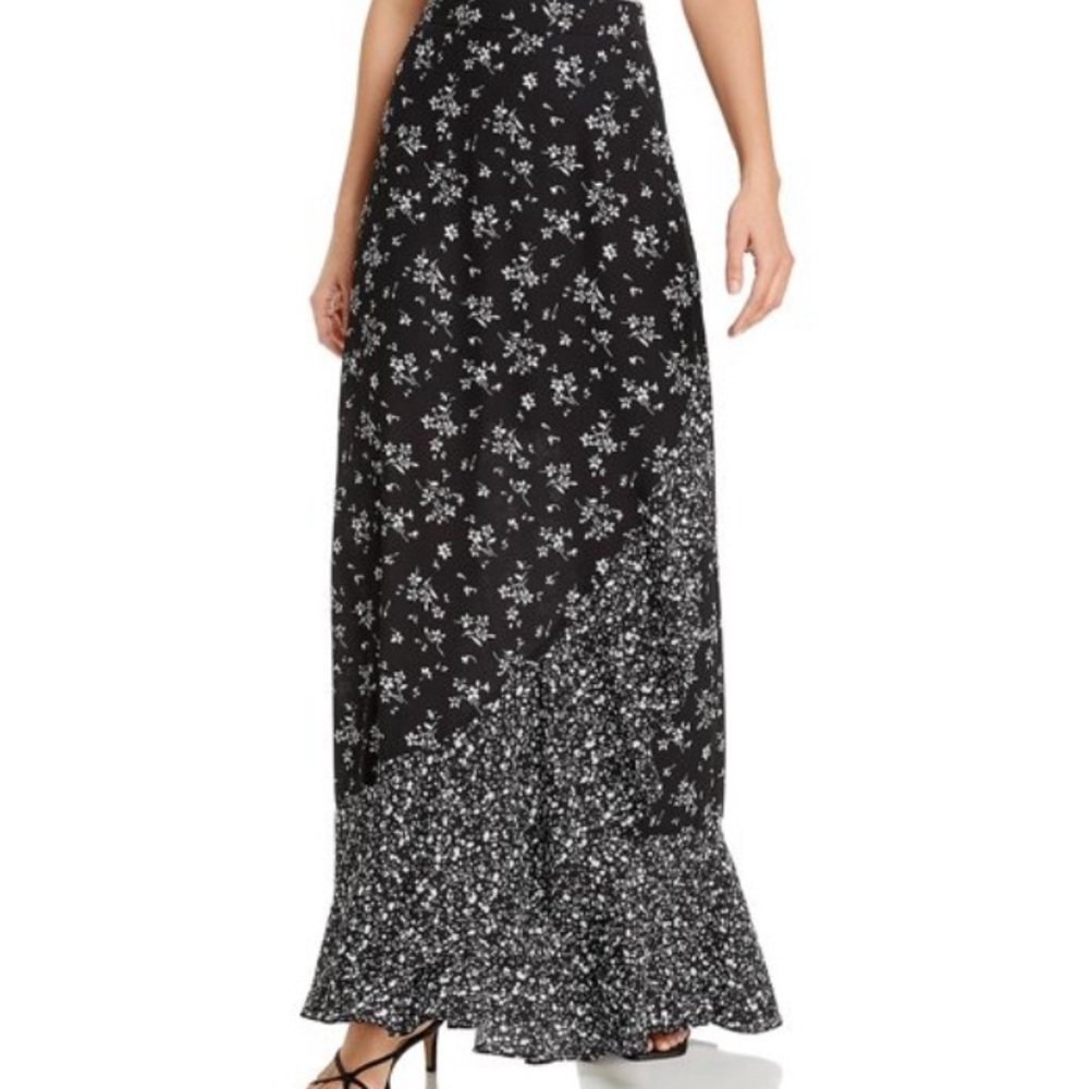 Aqua floral ruffled maxi skirt